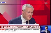 Bruno Le Maire: "C'est pathétique [...] Cette violence n'a pas sa place dans le débat public" à propos de Raphaël Glucksmann qui a été empêché de manifester le mercredi 1er-mai