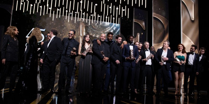 Photo de famille lors de la 45ème cérémonie des César à la salle Pleyel à Paris, le 28 février 2020.