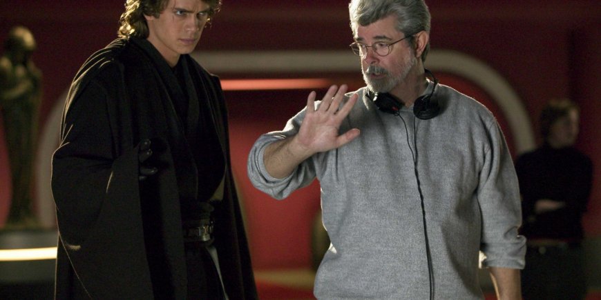 Hayden Christensen et George Lucas sur le tournage de