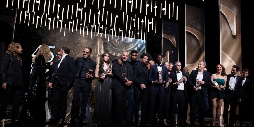 Photo de famille lors de la 45ème cérémonie des César à la salle Pleyel à Paris, le 28 février 2020.