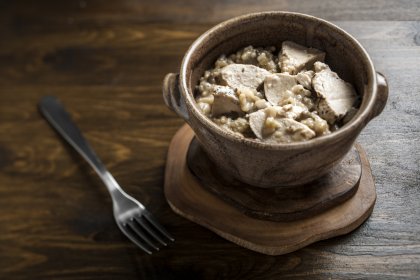 Risotto au poulet, champignons et crème de parmesan