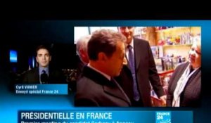 Lors de son premier meeting, le candidat Sarkozy défend le bilan du président