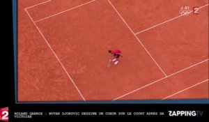 Roland Garros : Novak Djokovic dessine un cœur sur le court après sa victoire (vidéo)