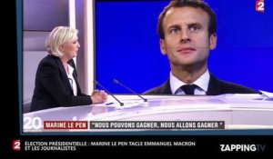 Marine Le Pen s'attaque à Emmanuel Macron et aux journalistes chez David Pujadas