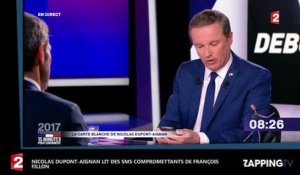 François Fillon : Dupont-Aignan dévoile en direct les SMS menaçants envoyés par son clan (vidéo)