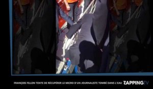 François Fillon tente de récupérer le micro d'un journaliste tombé dans l'eau (Vidéo)