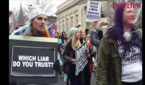 A Washington, devant le Capitole et dans la rue, des manifestants protestent contre l'investiture de Donald Trump