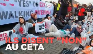 Manifestation anti-CETA devant le Parlement européen 