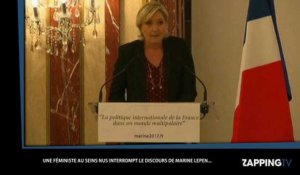 Marine Le Pen : une Femen aux seins nus interrompt son discours (vidéo)