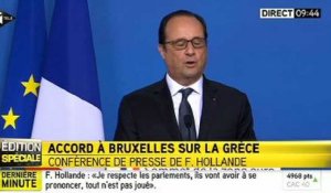 François Hollande : "La crédibilité de l'Europe aurait été atteinte, s'il n'y avait pas eu d'accord aujourd'hui"