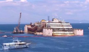 Timelapse : lentement, le « Costa-Concordia » s'extirpe de l'eau