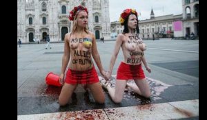 Milan : les Femen manifestent contre la venue de Vladimir Poutine, le "Mussolini russe"
