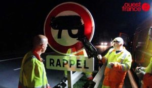 Chaque nuit, les hommes de la Diro changent les panneaux de vitesse de la rocade de Rennes