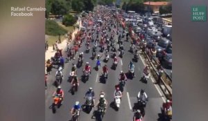 Une folle marée de scooters a suivi les champions d'Europe au Portugal