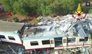 Italie : premières images sur le lieu de la collision entre deux trains