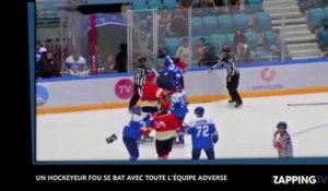 Un hockeyeur fou se bat avec toute l'équipe adverse