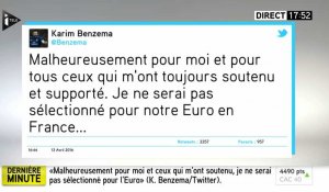 Euro 2016 : Karim Benzema annonce sur Twitter qu'il n'est pas sélectionné