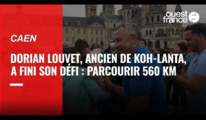 VIDEO. Dorian Louvet, ancien candidat de Koh-Lanta, clôture son parcours de 560 km à Caen