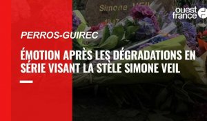 Recueillement sur la stèle Simone Veil à Perros-Guirec