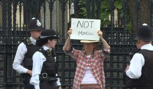 "Pas mon roi": une femme brandit une pancarte devant Westminster