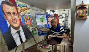 Inde: un professeur d'art peint des tableaux en l'honneur de Macron