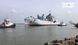 VIDEO. Au chantier de Saint-Nazaire, le navire militaire Jacques-Chevallier mis à flot et transféré vers son quai d'armement