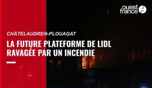 VIDÉO. Plus de cent pompiers combattent l'incendie de la future plateforme Lidl à Plouagat