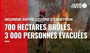 VIDÉO. Incendie entre Lozère et Aveyron : 700 hectares brûlés, 3 000 personnes évacuées