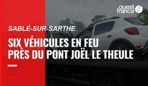VIDEO. Sablé-sur-Sarthe : six véhicules en feu près du pont Joël-Le-Theule