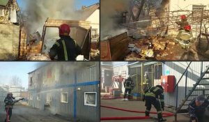 Ukraine: intervention des pompiers suite à des bombardements à Kiev