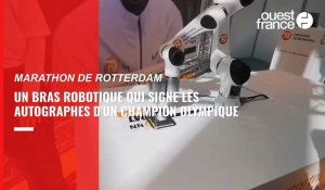 VIDÉO. Running : des autographes d'Eliud Kipchoge signés par un bras robotique