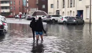 Inondations à Arras place de l’Ancien-Rivage après les fortes pluies