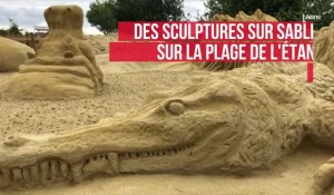 Des sculptures sur sable sur la plage de l'étang d'Isle à Saint-Quentin