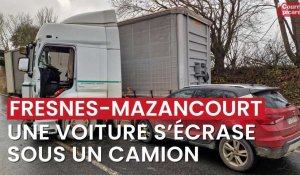 Une voiture s'encastre sous un camion à Fresnes-Mazancourt