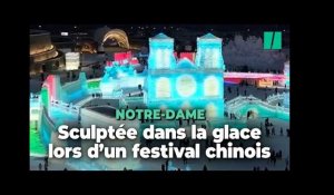 La cathédrale Notre-Dame illuminée dans la glace lors d’un festival chinois