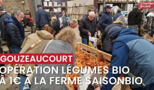 Opération légumes bio à 1€ à la ferme Saisonsbio de Gouzeaucourt (Nord), près de Péronne