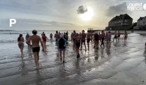 VIDÉO. Premier bain de l'année à Larmor-Plage : une soixantaine de courageux se jettent à l'eau