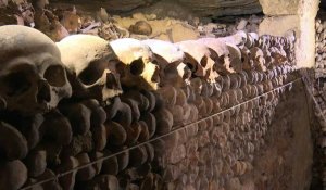 Dans les Catacombes de Paris, des murs d'ossements remontés méthodiquement