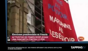 Marine Le Pen - Présidentielle 2017 : des militantes Femen déploient une affiche anti-Le Pen à Hénin-Beaumont (vidéo)