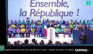 Emmanuel Macron s'en prend au Front National en meeting à Paris, Florian Philippot lui répond