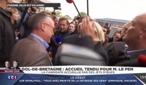 Marine Le Pen accueillie par des jets d'oeufs à Dol-de-Bretagne
