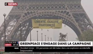 Présidentielles 2017 : Greenpeace déploie une énorme banderole anti-FN sur la Tour Eiffel (Vidéo)