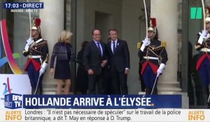 JO 2024: Les images de Hollande et Sarkozy reçus par Emmanuel Macron à l'Élysée