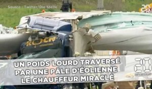 Accident d'un poids lourd traversé par une pâle d'éolienne, le chauffeur miraculé