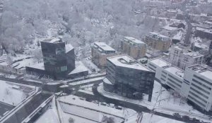 Vue de Lille sous la neige depuis la grande tour de Lille Europe