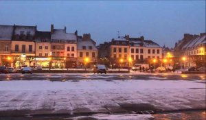 La neige est tombée dans l'Audomarois, Saint-Omer, péage de Setques sur l'autoroute A26
