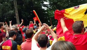 Grosse ambiance au match Belgique-Tunisie devant l'écran géant de Binche, au Parc Derbaix