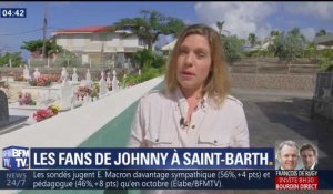 Des fans se recueillent sur la tombe de Johnny Hallyday à Saint-Bart
