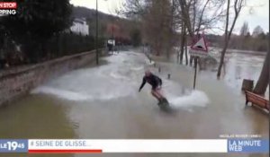 Crue de la Seine : Des jeunes se filment en drone en train de faire du wakeboard (vidéo)