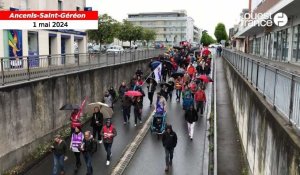 VIDÉO. Manifestation du 1er Mai à Ancenis-Saint-Géréon : sous la pluie, 130 personnes défilent